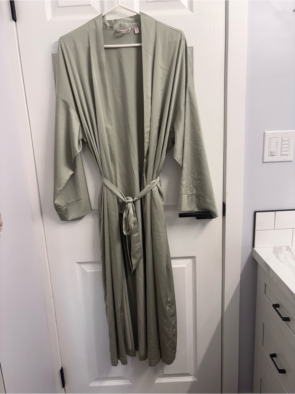 La Vie En Rose Sage Green Satin Robe